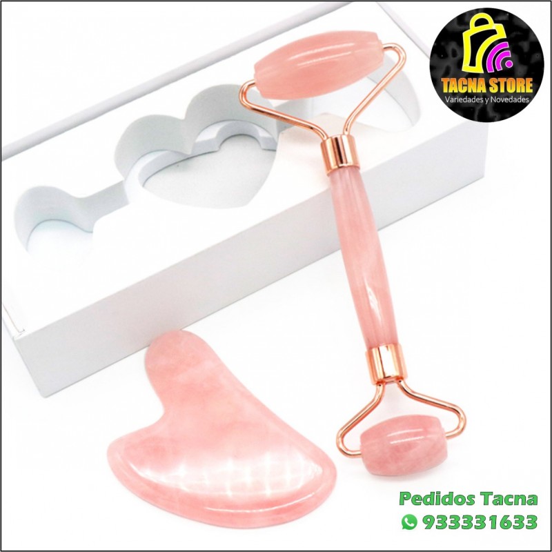 SET: Rodillo facial + Gua Sha (Rose Quartz)